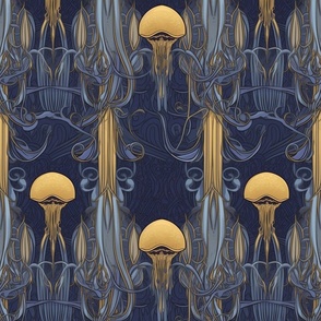 violet blue and gold art nouveau jellyfish