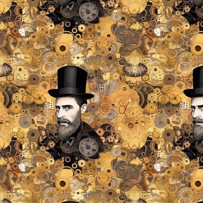 steampunk portrait of a victorian gentleman inspired by gustav klimt