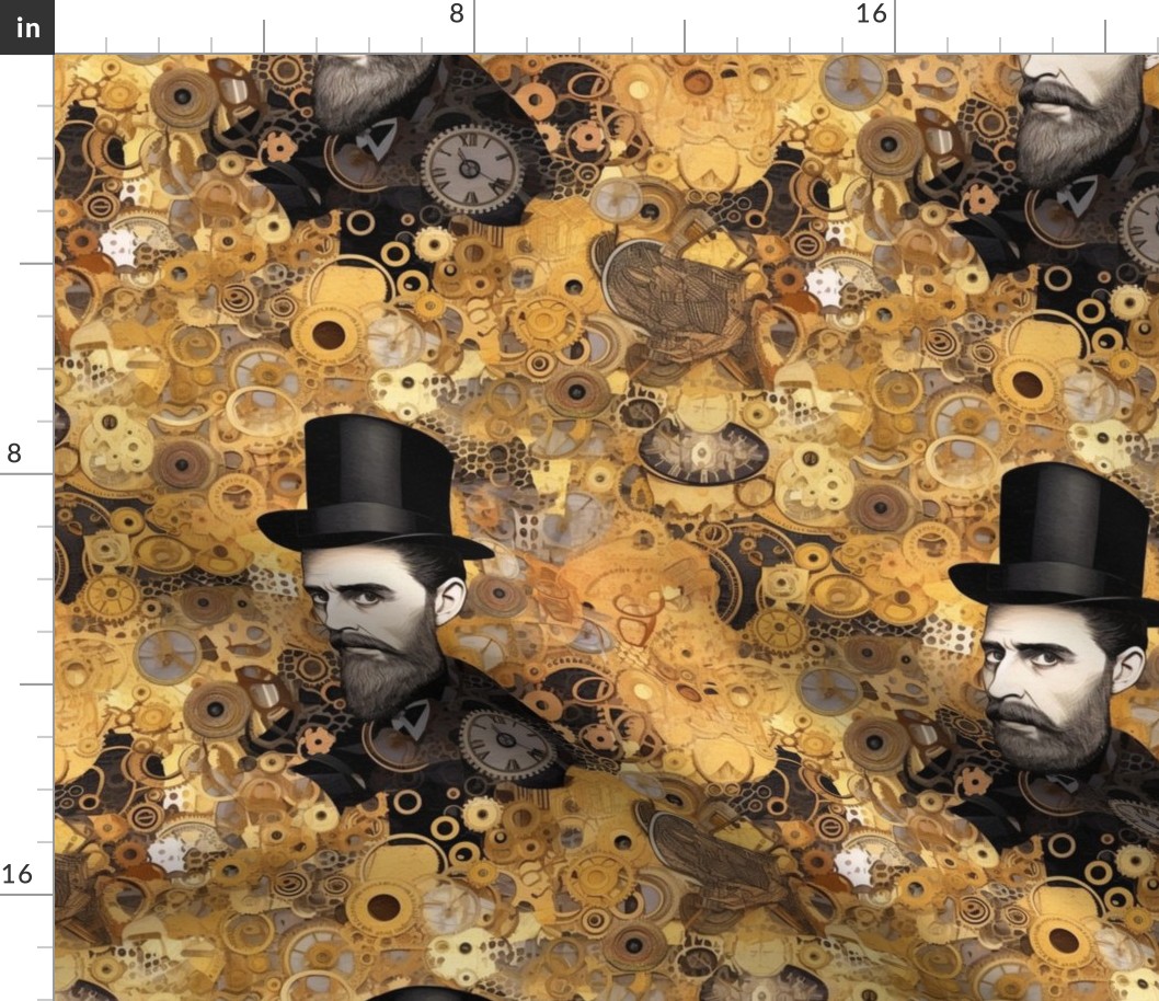 steampunk portrait of a victorian gentleman inspired by gustav klimt