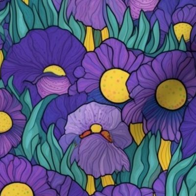 art nouveau iris botanical