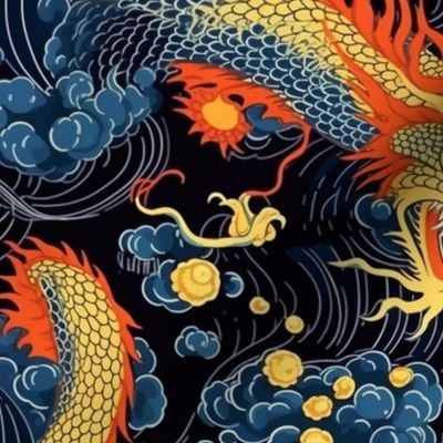 japanese fire dragon in the sea