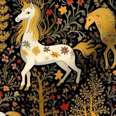 medieval pony unicorns at play inspired by gustav klimt