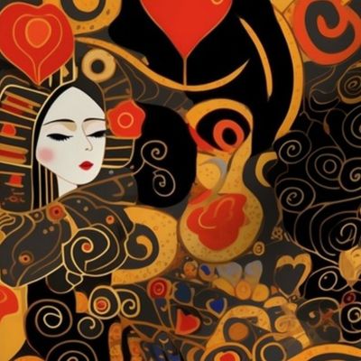 romantic love valentine in gold and red inspired by gustav klimt