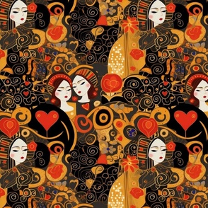 romantic love valentine in gold and red inspired by gustav klimt
