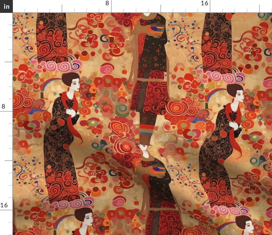 victorian valentine lady in red and gold inspired by gustav klimt