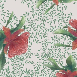 Cream Blush Waratah Red Wandering Flowers & Sage Green Leaves Australian Botanicals
