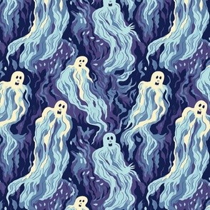 egon schiele inspired gothic ghosts in blue and purple