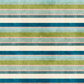 Just Beachy Stripes- Horizontal- Deep Sea Blue Green Blush Olive Mint Misty Turquoise Sand White- Large Scale