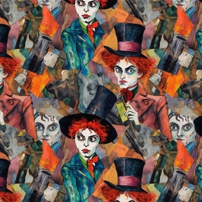 egon schiele inspired portrait of a mad hatter