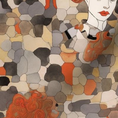 egon schiele inspired portrait of a lady of victorian fashion