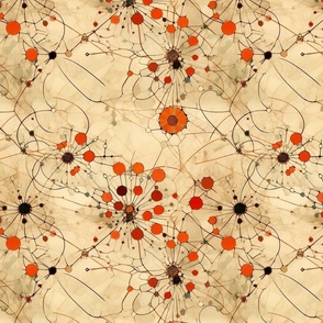 abstract christmas flowers in red orange and gold inspired by egon schiele