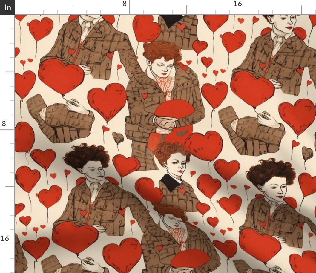 egon schiele inspired victorian valentine in red and brown