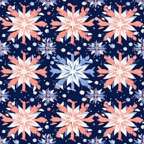 snowflake flowers in blue and red