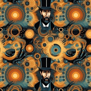 teal and gold geometric steampunk portrait of president lincoln
