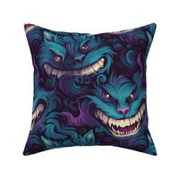 gothic monster fanged cheshire cat in blue and purple