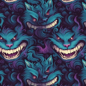 gothic monster fanged cheshire cat in blue and purple