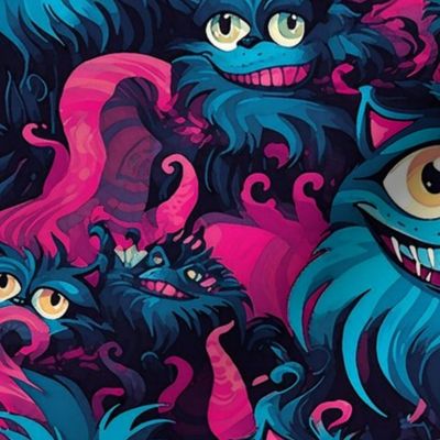 blue and hot pink surreal cheshire cat