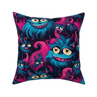 blue and hot pink surreal cheshire cat
