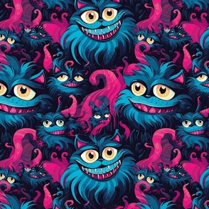 blue and hot pink surreal cheshire cat