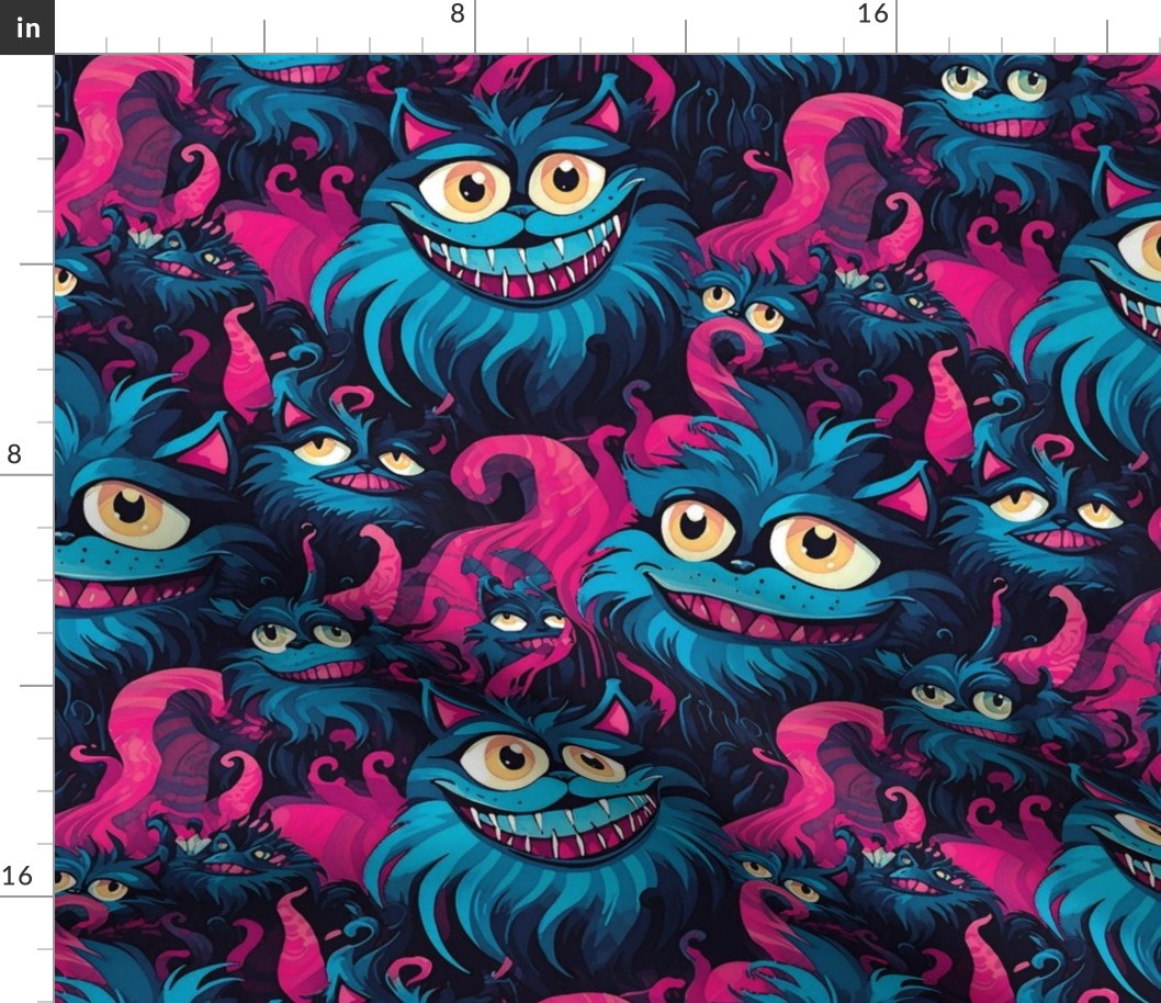 blue and hot pink surreal cheshire cat