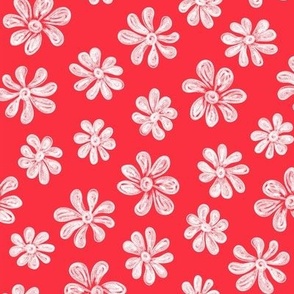 Chalking Flowers in white on red - size M