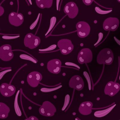 L Burgundy monochrome cherries with leaves on on dark background 0037 G Non-Directional leaf cherry dots  red purple  darkred 