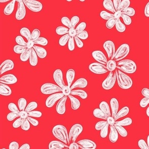 Chalking Flowers in white on red - size L