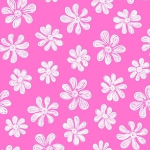 Chalking Flowers in white on pink - size M