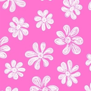 Chalking Flowers in white on pink - size L