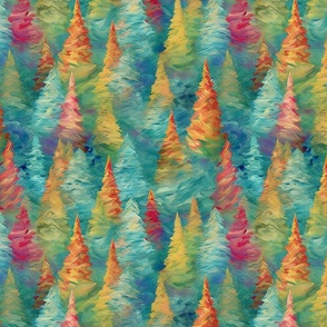 pastel christmas fir trees inspired by claude monet