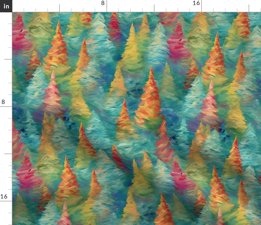 pastel christmas fir trees inspired by claude monet
