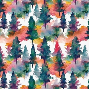 watercolor christmas tree forest