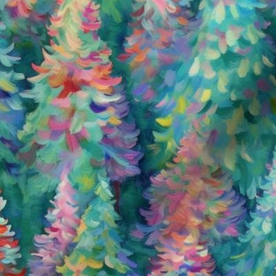 pastel christmas tree forest inspired by claude monet