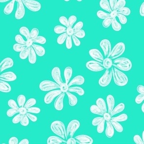 Chalking Flowers in white on green - size L