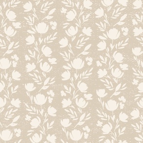 Neutral Cream Watercolor Flowers, Floral, Texture, Western, Large