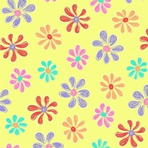 Chalking Flowers full color on yellow - size M