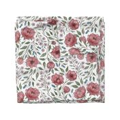 (L) Vintage floral - red peony garden- textured white background L scale