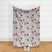  Vintage floral - red peony garden- textured white background L scale