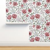 (L) Vintage floral - red peony garden- textured white background L scale