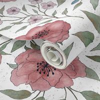 (L) Vintage floral - red peony garden- textured white background L scale