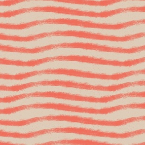 Coastal Chic Wavy Horizontal Stripes | clay beige  & coral red textured stripes | light and shadow, rough dry brush strokes | large