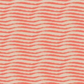 Coastal Chic Wavy Horizontal Stripes | clay beige  & coral red textured stripes | light and shadow, rough dry brush strokes | medium
