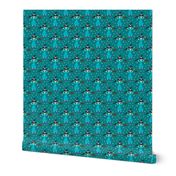 young witch with broom on teal | small