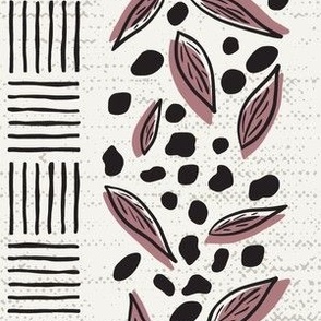 Modern Leaves and Block Print Lines, Pink Purple, MEdium
