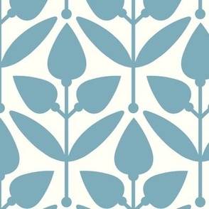 Two-Tone Tulip Motif // normal scale 0035 A // Flowers Leaves Retro Aesthetic Harmony fabric wallpaper Style of the '60s, '70s, and '80s  gray-blue blue-gray white dull blue 