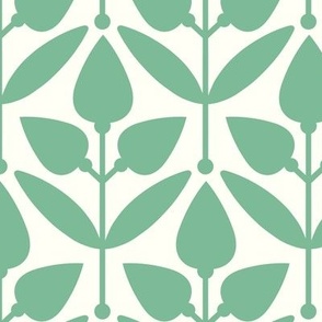 Two-Tone Tulip Motif // normal scale 0035 B // Flowers Leaves Retro Aesthetic Harmony fabric wallpaper Style of the '60s, '70s, and '80s  green white white-green green-white