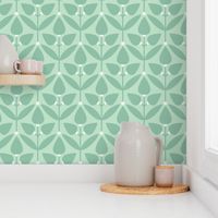 Two-Tone Tulip Motif // normal scale 0035 E // Flowers Leaves Retro Aesthetic Harmony fabric wallpaper Style of the '60s, '70s, and '80s  green green-green celadon