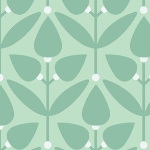 Two-Tone Tulip Motif // normal scale 0035 E // Flowers Leaves Retro Aesthetic Harmony fabric wallpaper Style of the '60s, '70s, and '80s  green green-green celadon