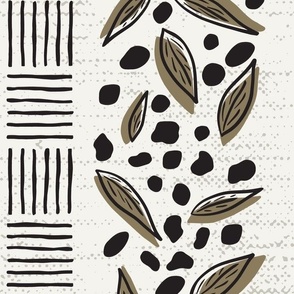 Modern Leaves and Block Print Lines, Olive Green, Large