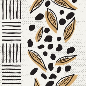 Modern Leaves and Block Print Lines, Mustard Yellow, Large